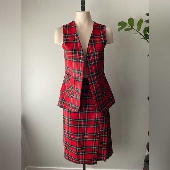 Vintage Jackets & Blazers - 70s Vintage Scottish 100% Wool Plaid Red Kilt Vest Set The Tartan Gift Shops